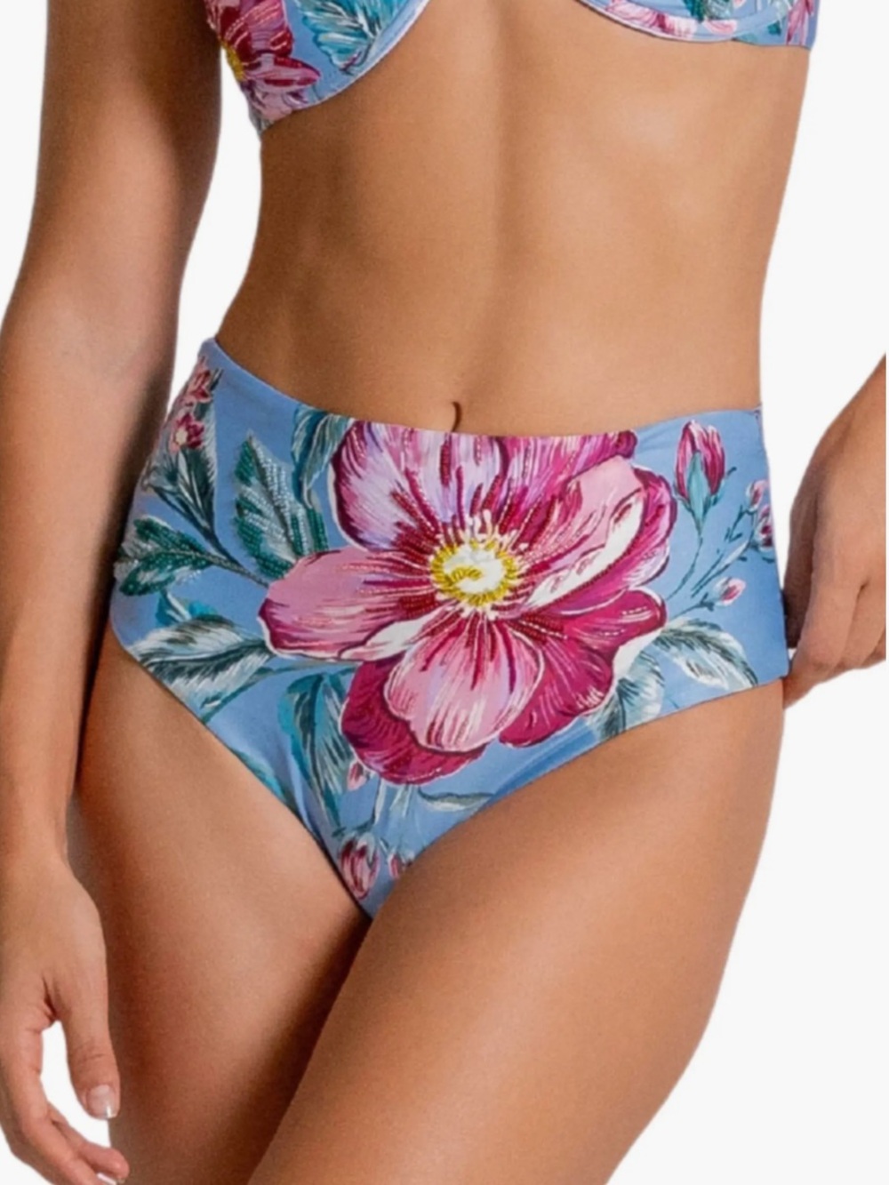 NEW Cosita Linda Beaded High Waist Tie Back Bikini Bottoms Size Small